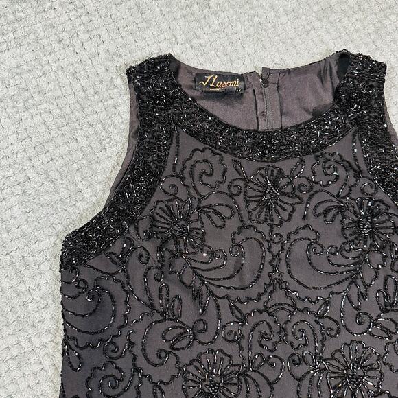 beautiful vintage black beaded sparkly y2k high neck ruffle tank Laxmi NY top - Picture 2 of 5